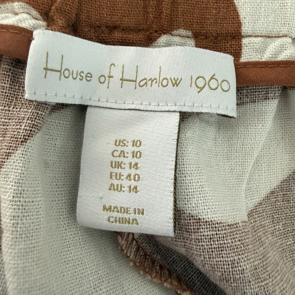 House Of Harlow 1960 Linen Wide Leg Pants Side Slits Beaded Trim Sz10 Boho Flowy - Picture 6 of 10